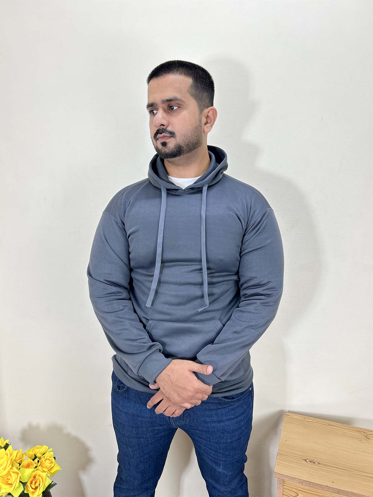 Grey Plain Poly Fleece Hoodie Unisex MH44