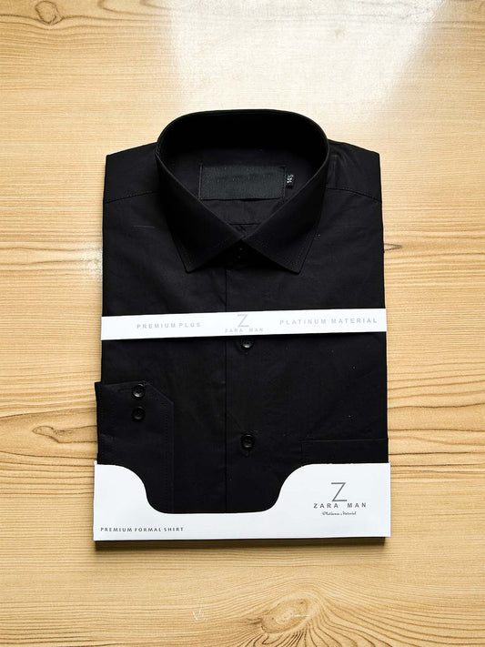 Black Premium Cotton Plain Formal Dress Shirt For Men MFS474