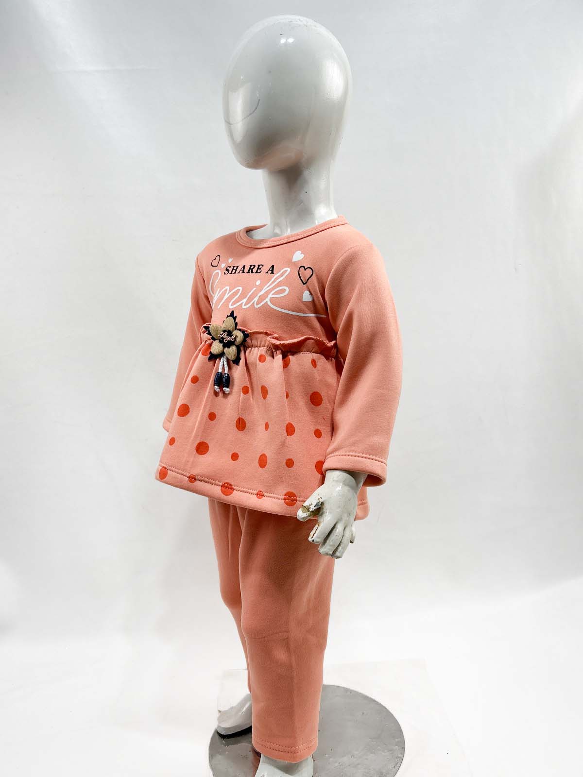 1Yr - 4Yrs Fleece Smile Peach Suit For Girls SF GS318