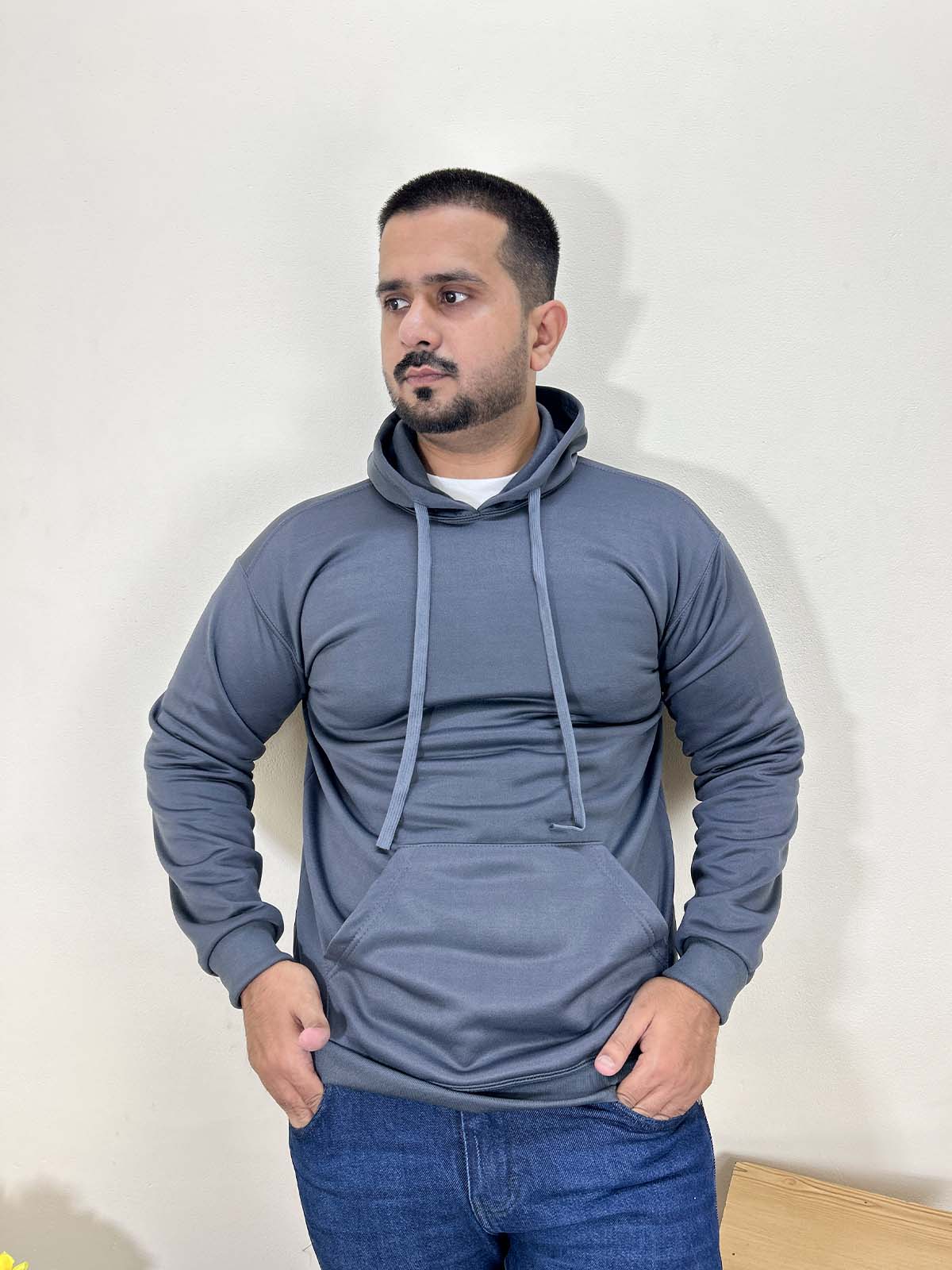 Grey Plain Poly Fleece Hoodie Unisex MH44