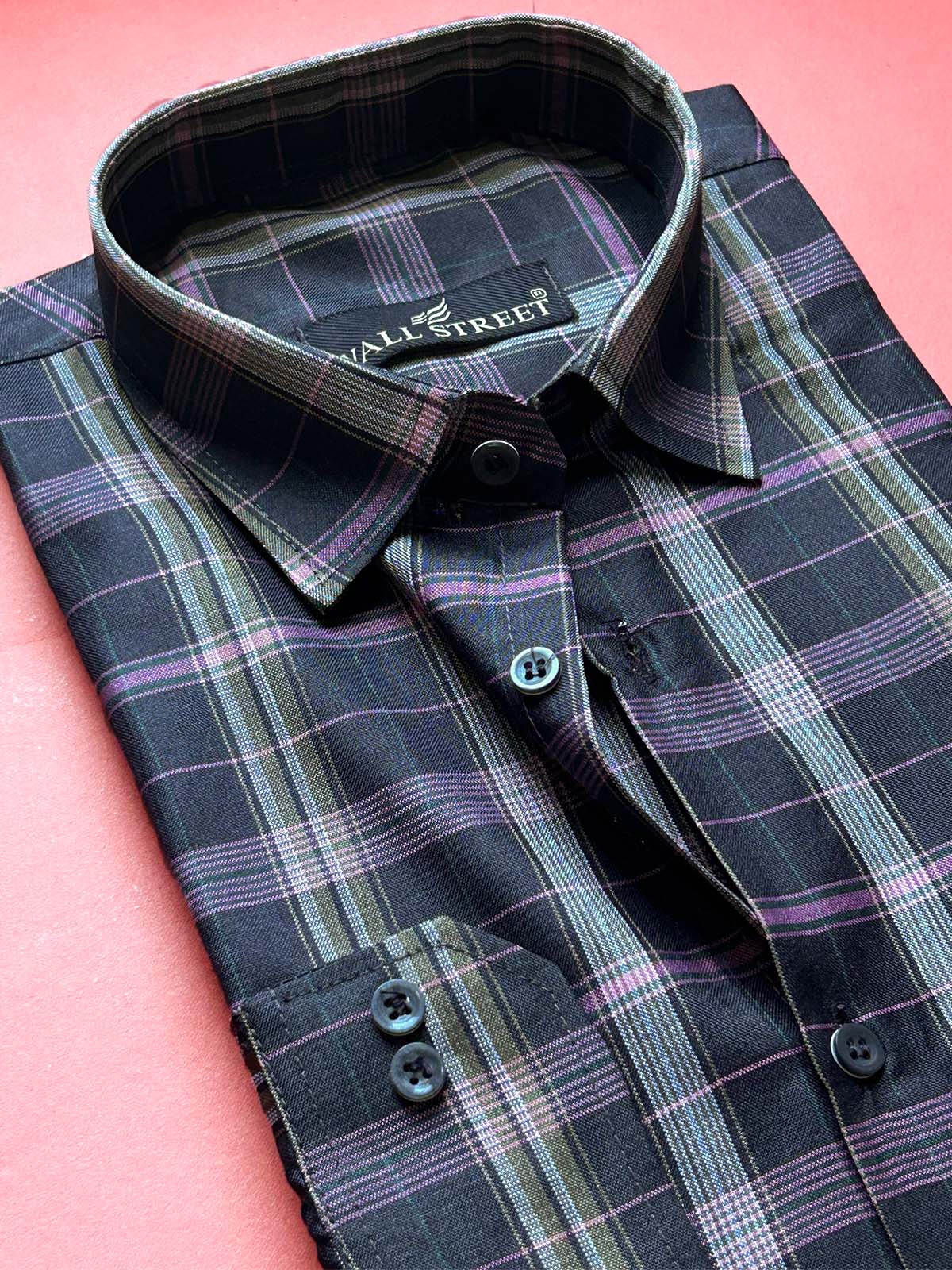 P Black Checks Formal Dress Shirt For Men MFS471