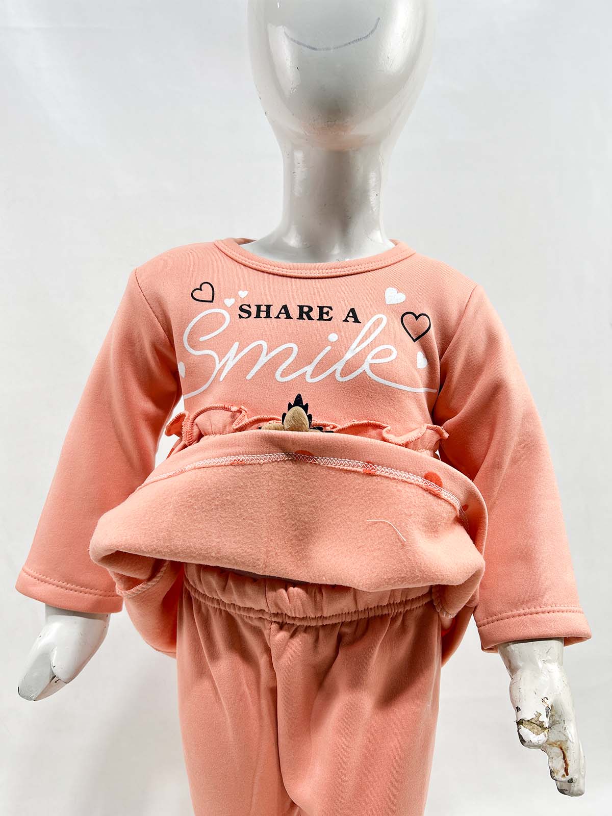 1Yr - 4Yrs Fleece Smile Peach Suit For Girls SF GS318