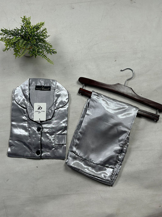 Grey Silk Night Suit For Womens/Girls WNS65