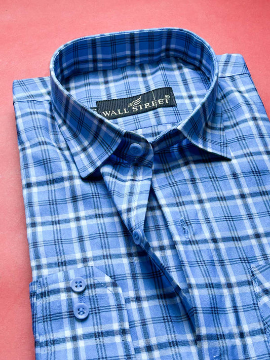 Blue Checks Formal Dress Shirt For Men MFS469