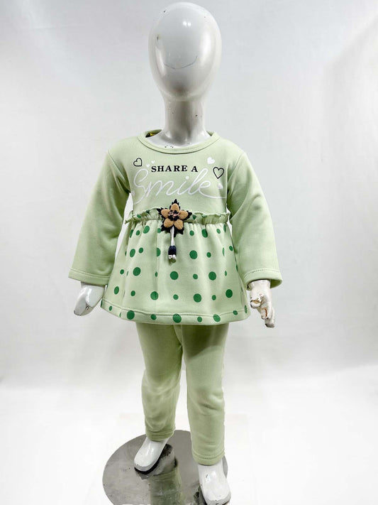 1Yr - 4Yrs Fleece Smile Green Suit For Girls SF GS320
