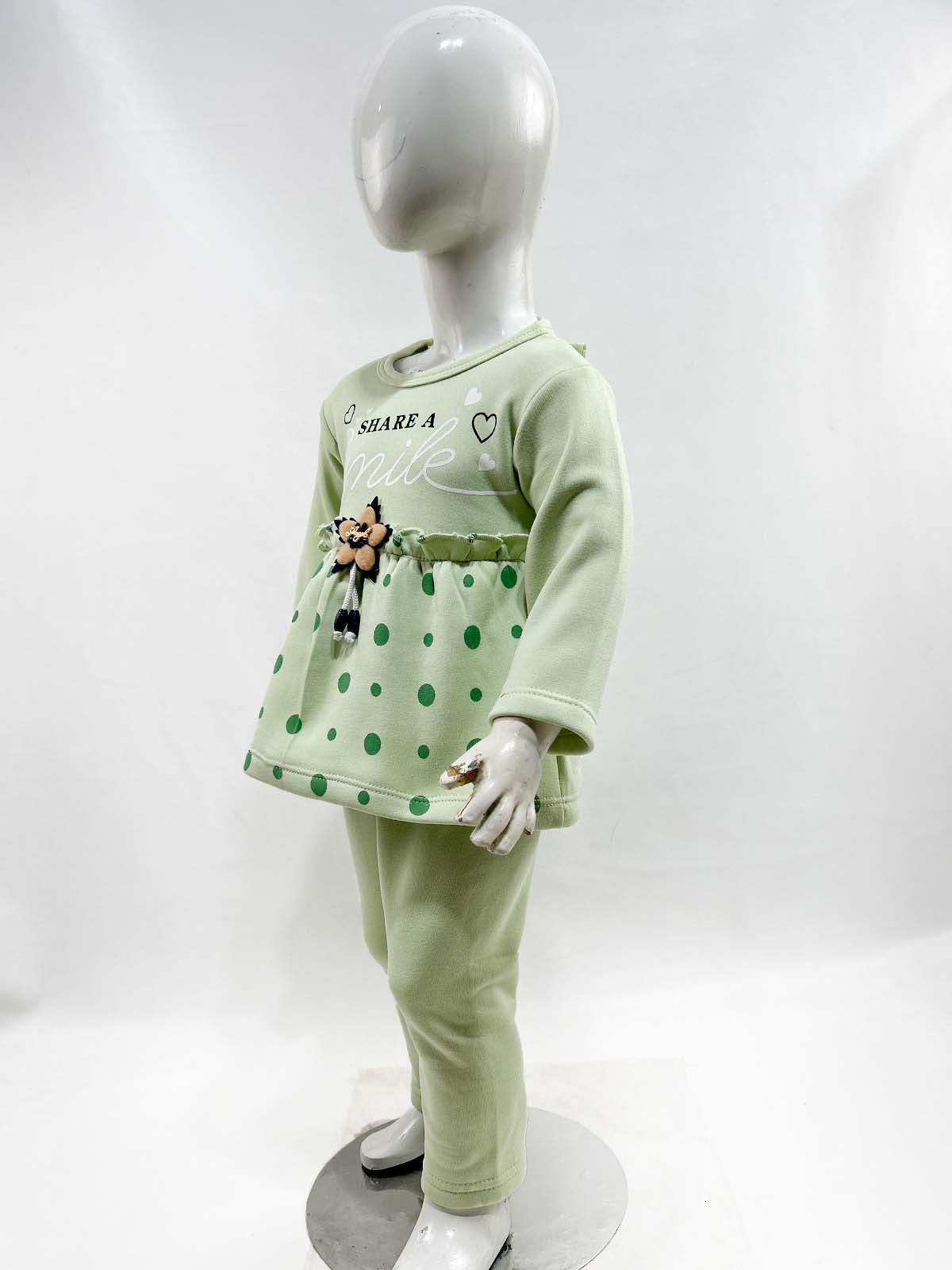 1Yr - 4Yrs Fleece Smile Green Suit For Girls SF GS320