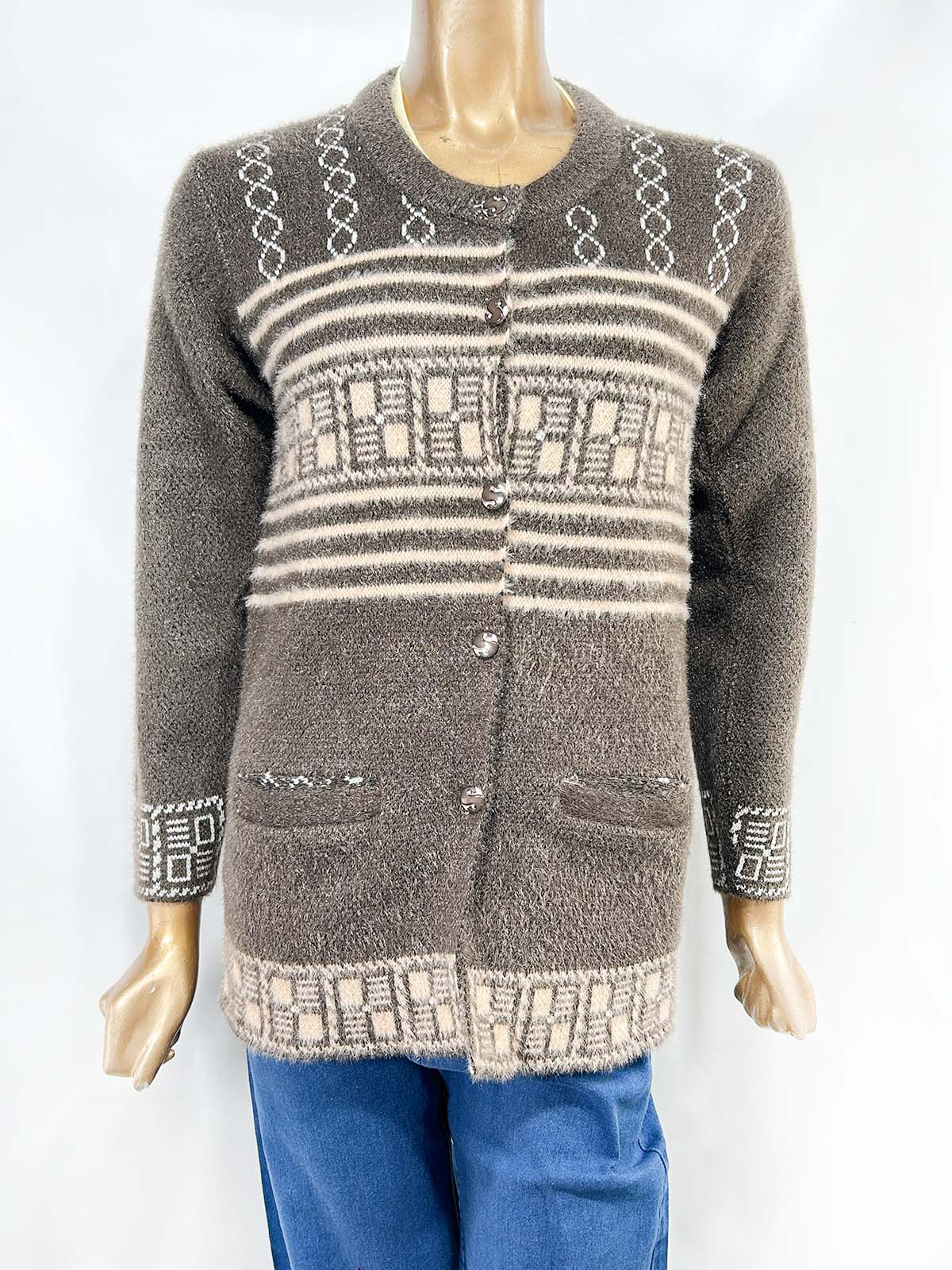 Wood Brown Rabbit Wool Full Sleeves Sweater For Women WSW87