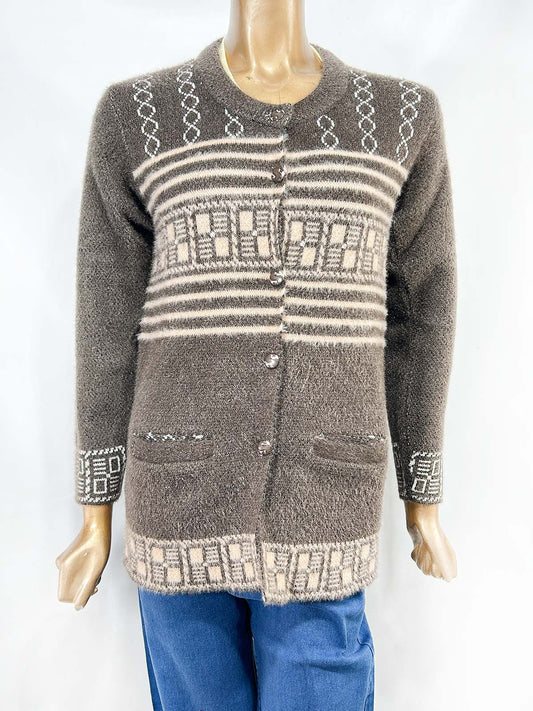 Wood Brown Rabbit Wool Full Sleeves Sweater For Women WSW87