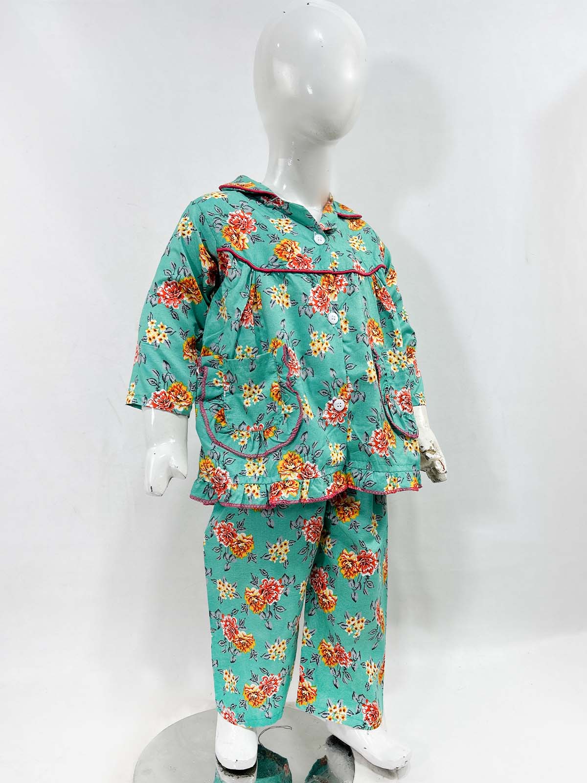 1Yrs - 5Yrs Green Cotton Night Suit For Girls NG GNS21