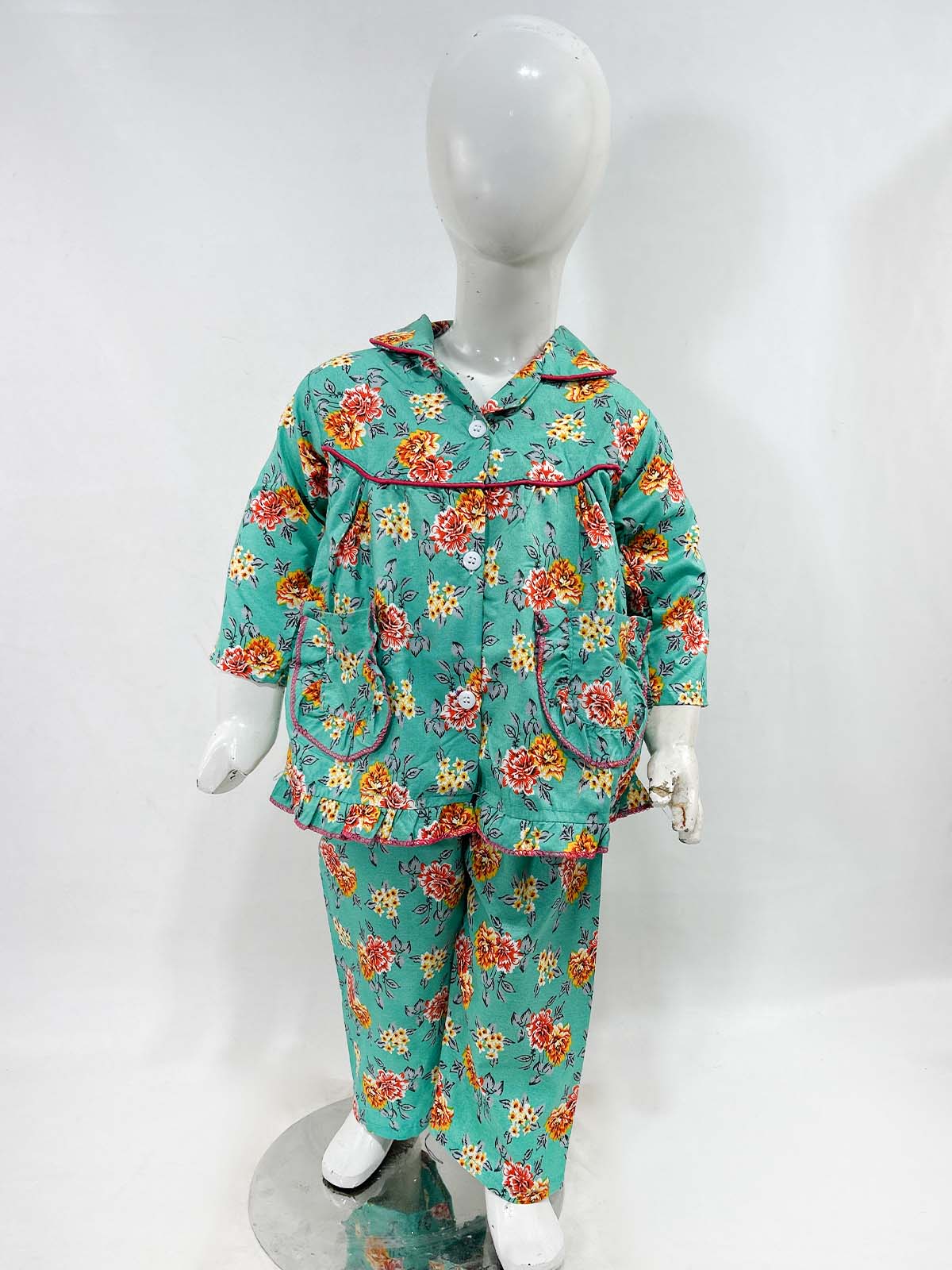 1Yrs - 5Yrs Green Cotton Night Suit For Girls NG GNS21