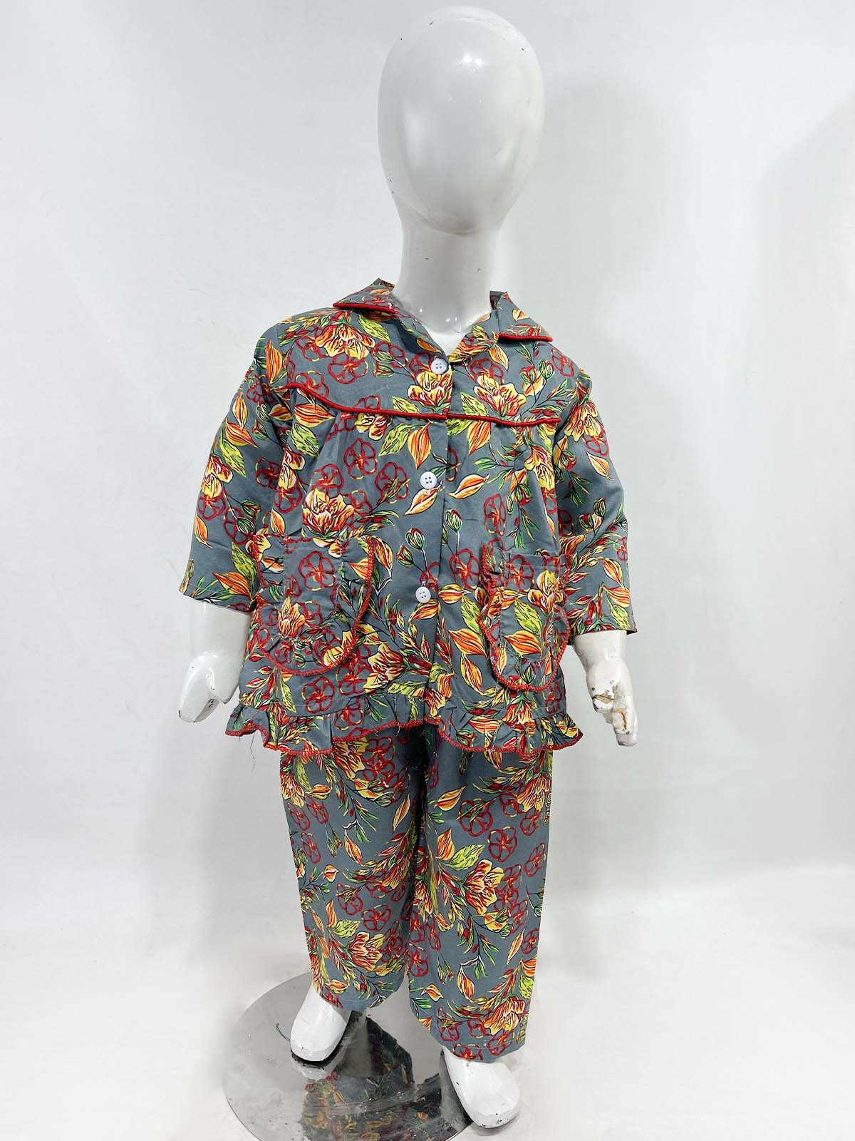 1Yrs - 5Yrs Grey Cotton Night Suit For Girls NG GNS22