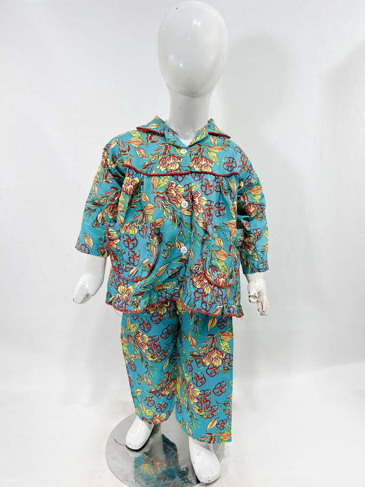 1Yrs - 5Yrs Green Cotton Night Suit For Girls NG GNS23
