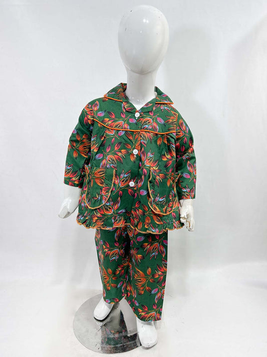 1Yrs - 5Yrs Green Cotton Night Suit For Girls NG GNS24