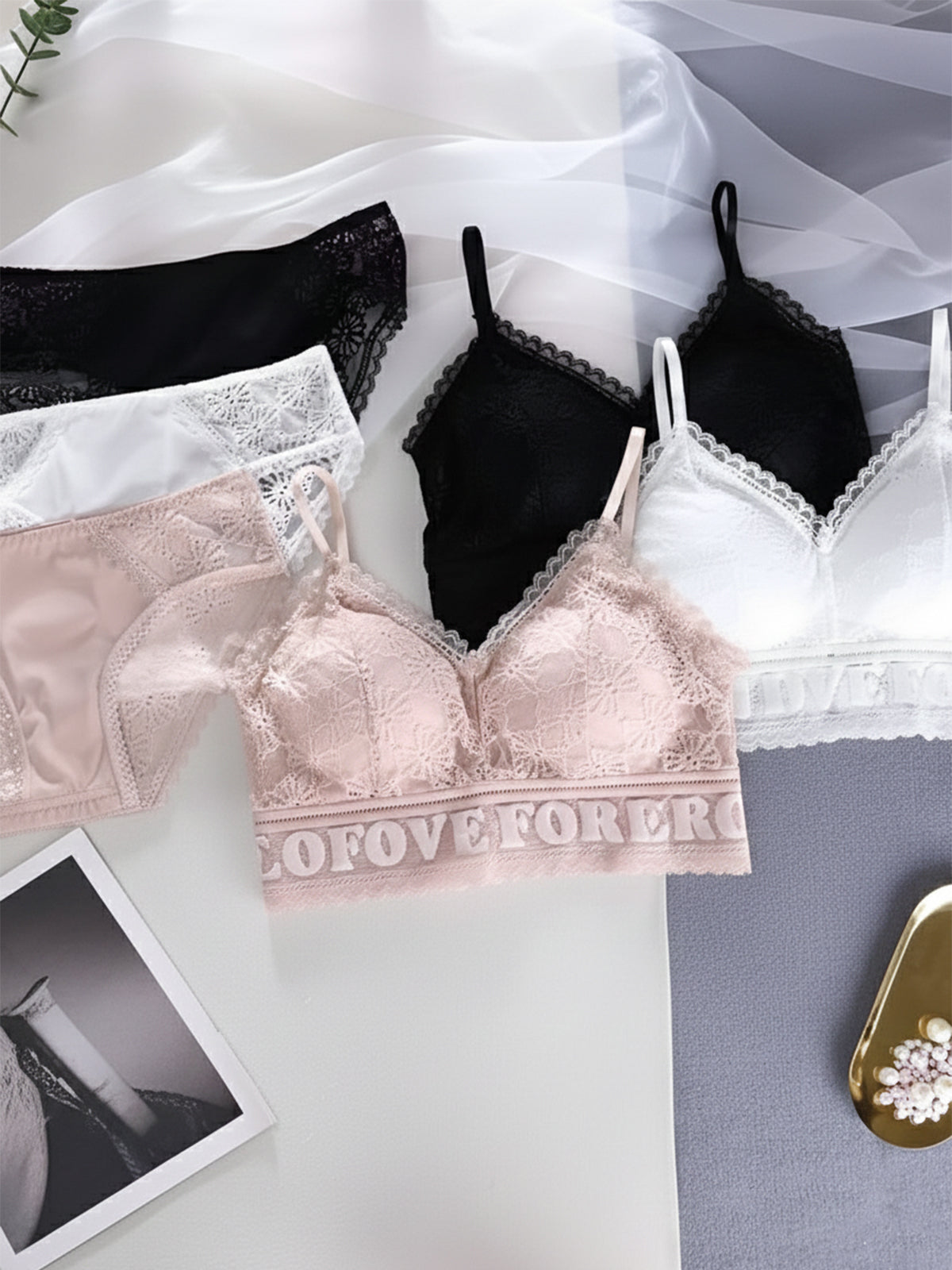 Black Padded Lace Bra Panty Lingerie Set for Girls and Women LB46