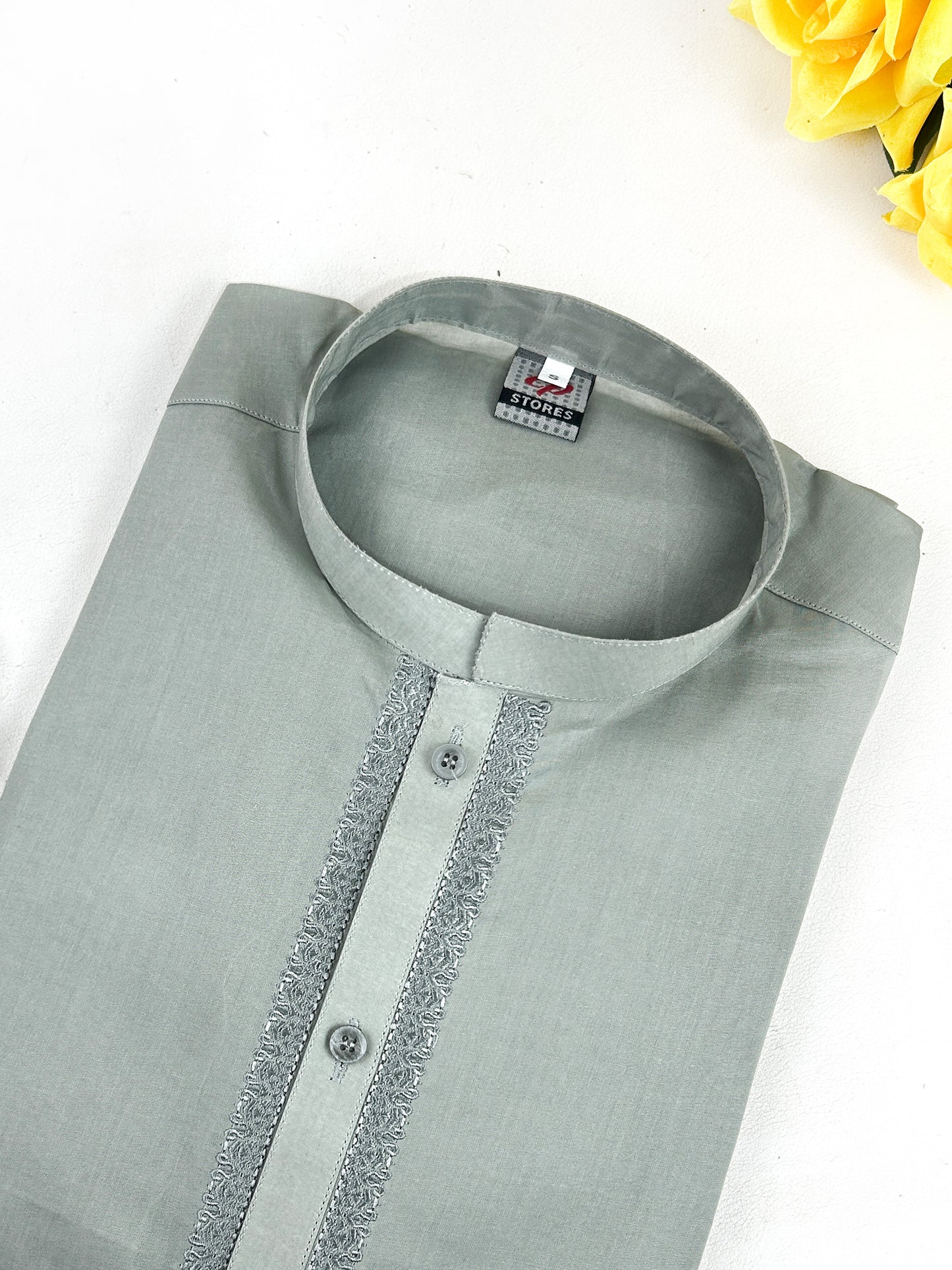 Slate Green 100% Cotton Sherwani Collar Kurta for Men