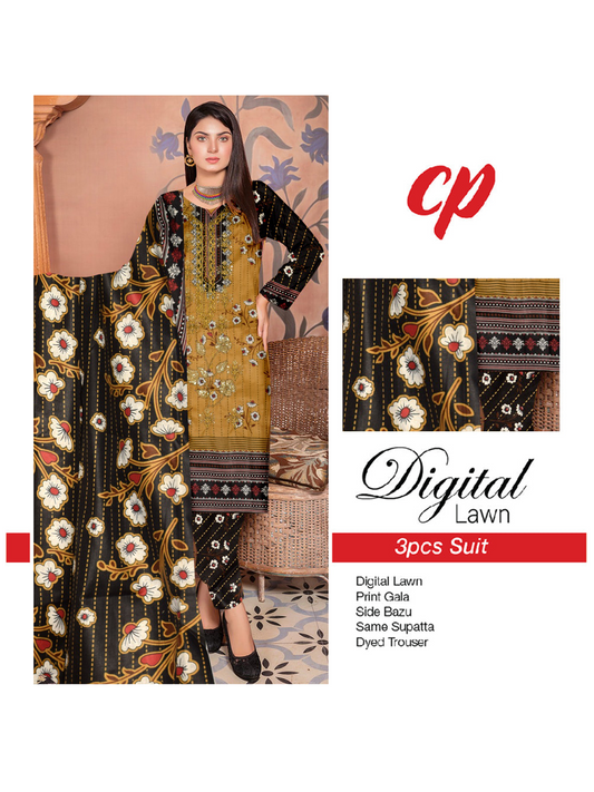 3Pcs Unstitched Digital Lawn Suit For Women WU144