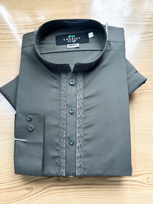 41 MSK558 Dark Green Embroidered Stitched Sherwani Collar Shalwar Kameez for Men