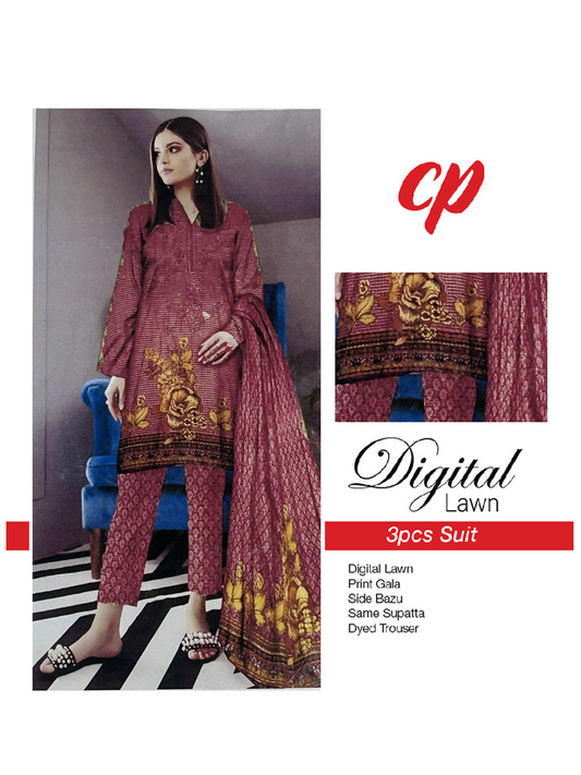 3Pcs Unstitched Digital Lawn Suit For Women WU122