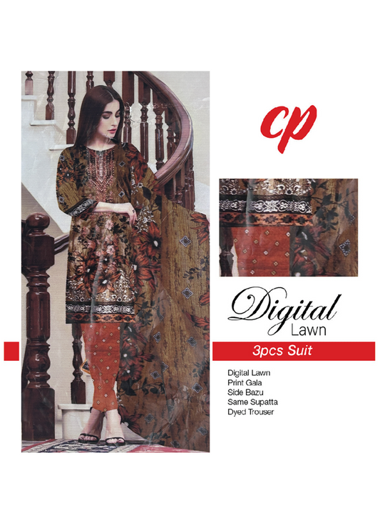 3Pcs Unstitched Digital Lawn Suit For Women WU151