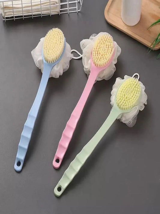 Multicolor 2 In 1 Bathing Scrubbing Long Handle Brush with Loofah D101
