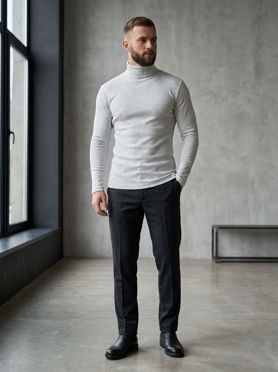 Men's Plain Whitish Grey High Neck MHN20