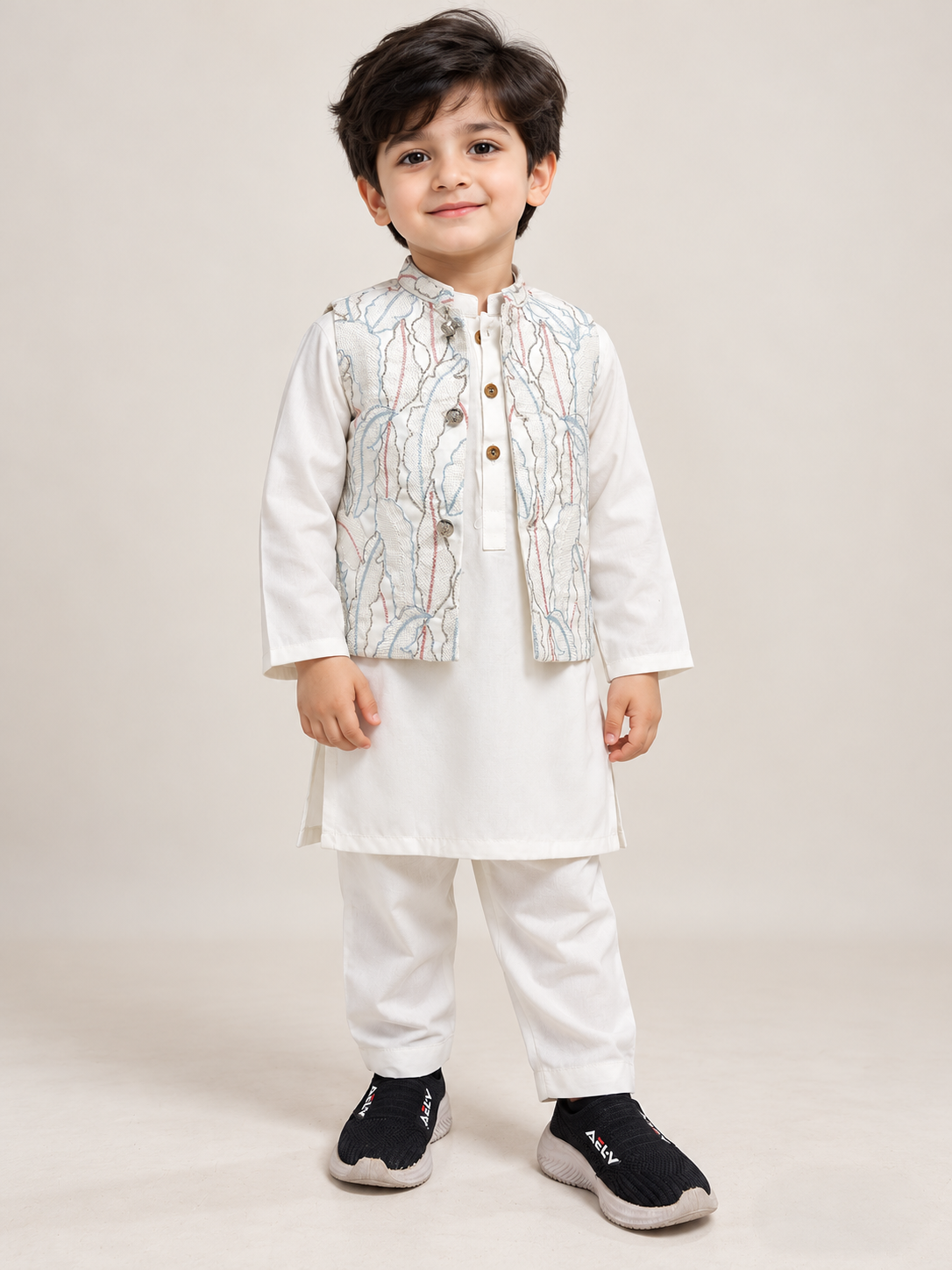1Yr - 8Yrs Pearl White Kurta Pajama with Waistcoat For Boys AM BKS240