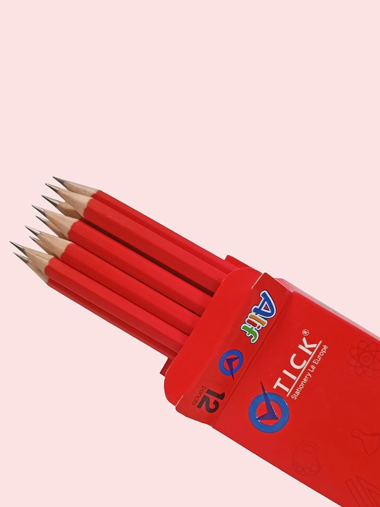 Tick ALIF RED Hexagonal Eraser tip Pencil 12 PCS Pack