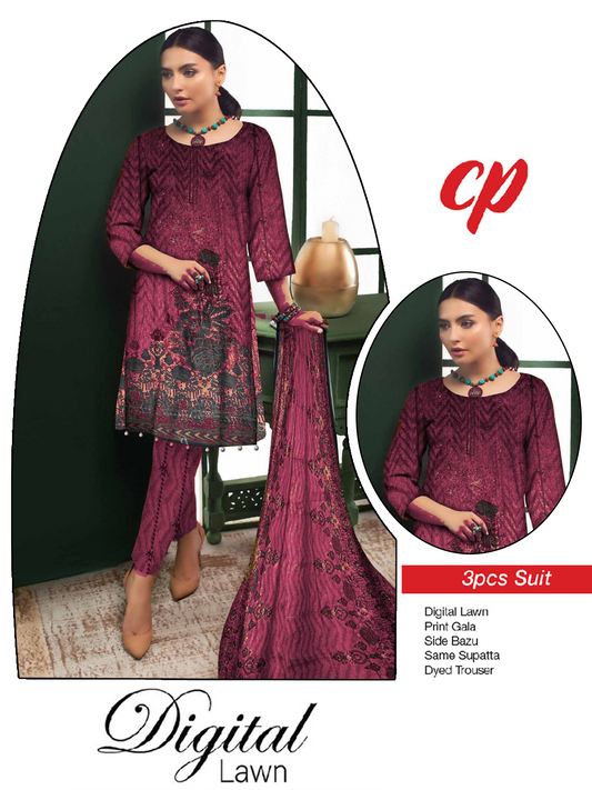 3Pcs Unstitched Digital Lawn Suit For Women WU120