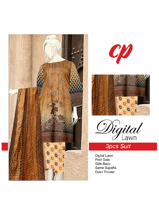 3Pcs Unstitched Digital Lawn Suit For Women WU130