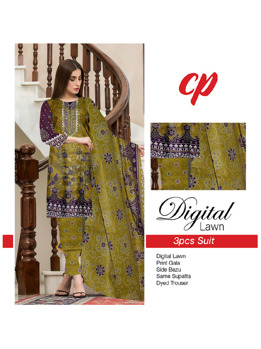 3Pcs Unstitched Digital Lawn Suit For Women WU148
