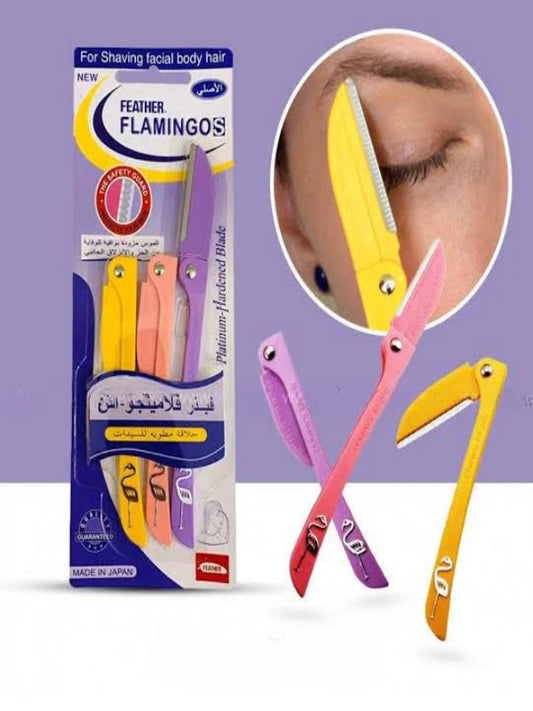 Pack Of 3- Feather Flamingo Facial Razor for Face, Eyebrows & Body Shaving
