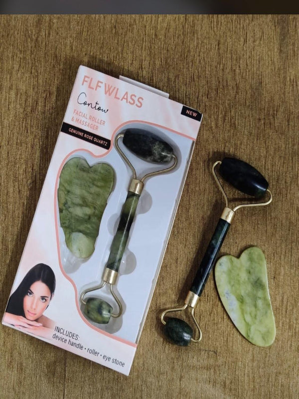 Flfwlass Contow Facial Roller & Massager Genuine Rose Quartz  C06