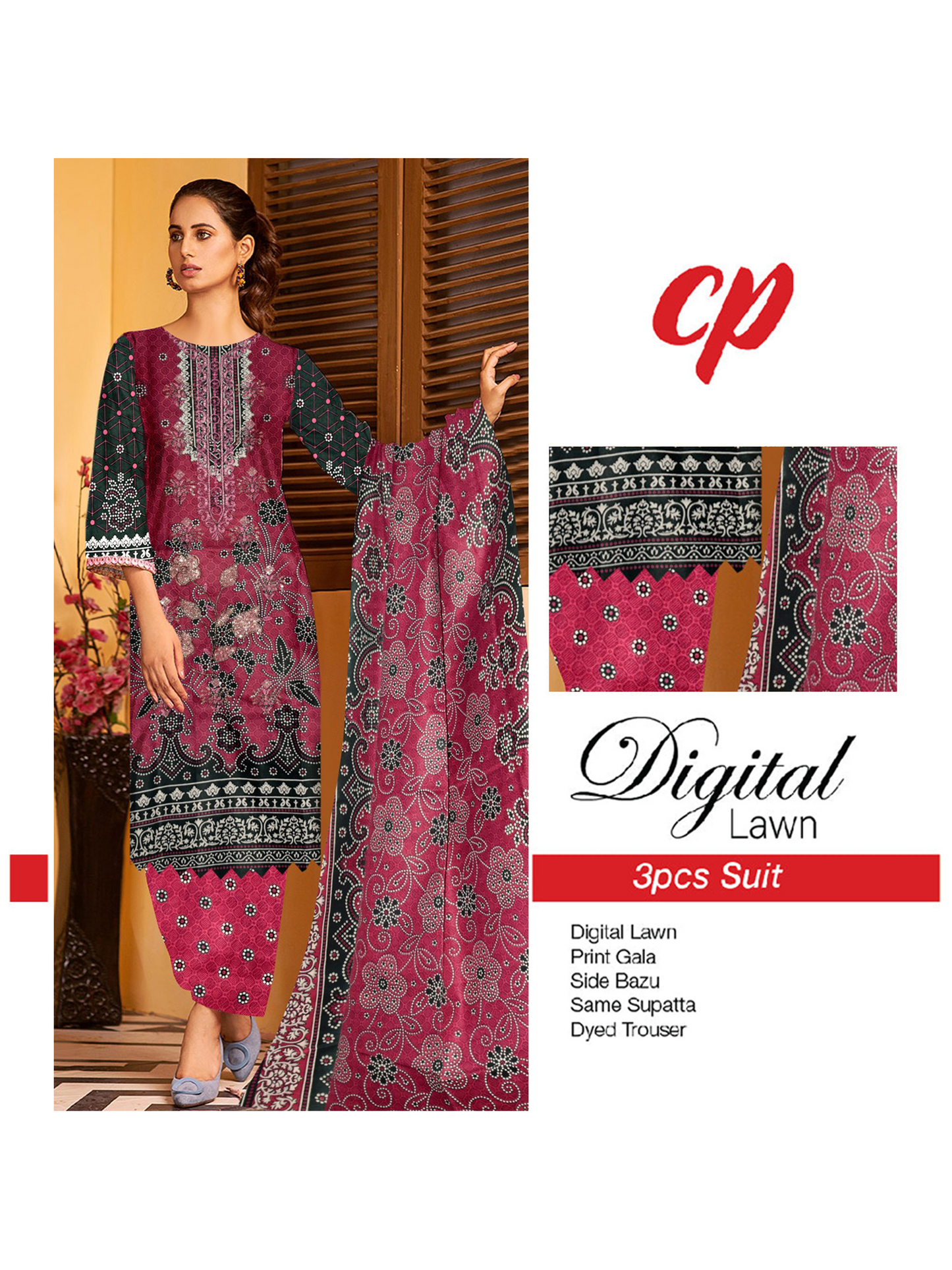 3Pcs Unstitched Digital Lawn Suit For Women WU146