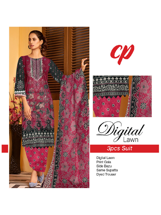 3Pcs Unstitched Digital Lawn Suit For Women WU146