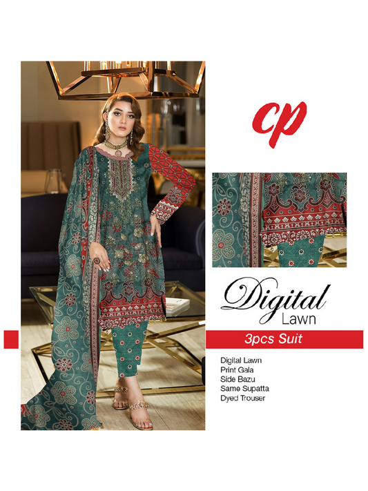 3Pcs Unstitched Digital Lawn Suit For Women WU150