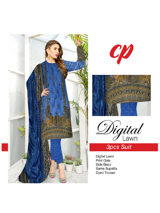 3Pcs Unstitched Digital Lawn Suit For Women WU129