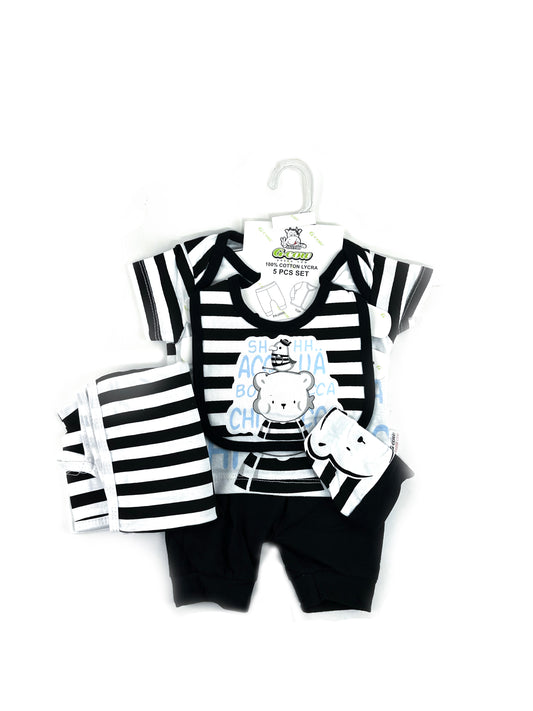 0Mth - 3Mth Little Bandit Bear Black  5Pcs Gift Set For Newborn UG NBGS209