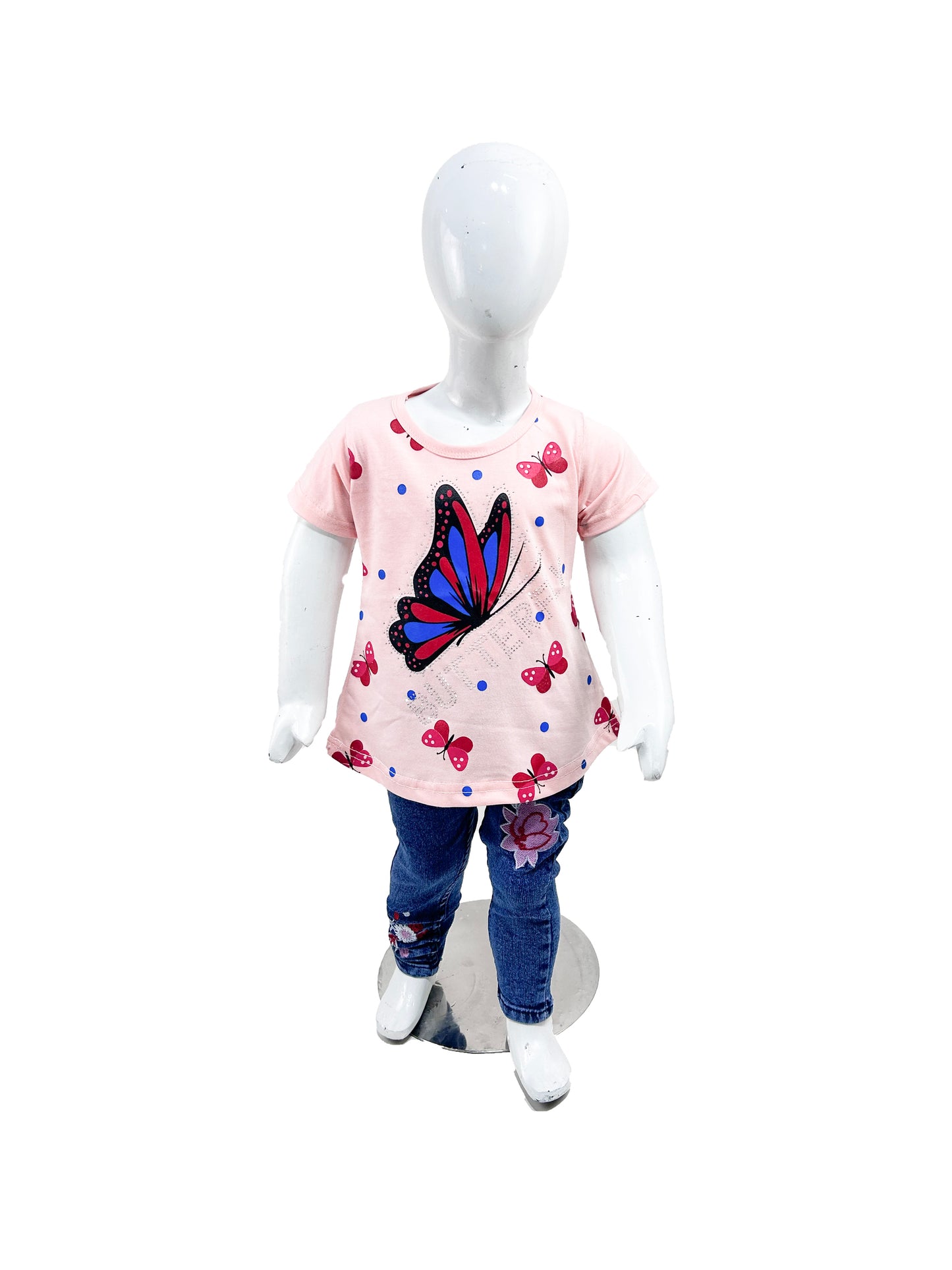 2.5Yrs - 7Yrs TB Butterfly  Light Peach T-Shirt For Girls  GTS57