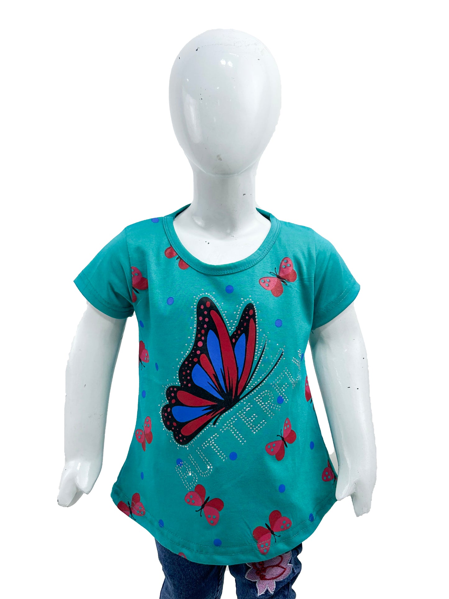 2.5Yrs - 7Yrs TB Butterfly  Dark Ferozi  T-Shirt For Girls  GTS58