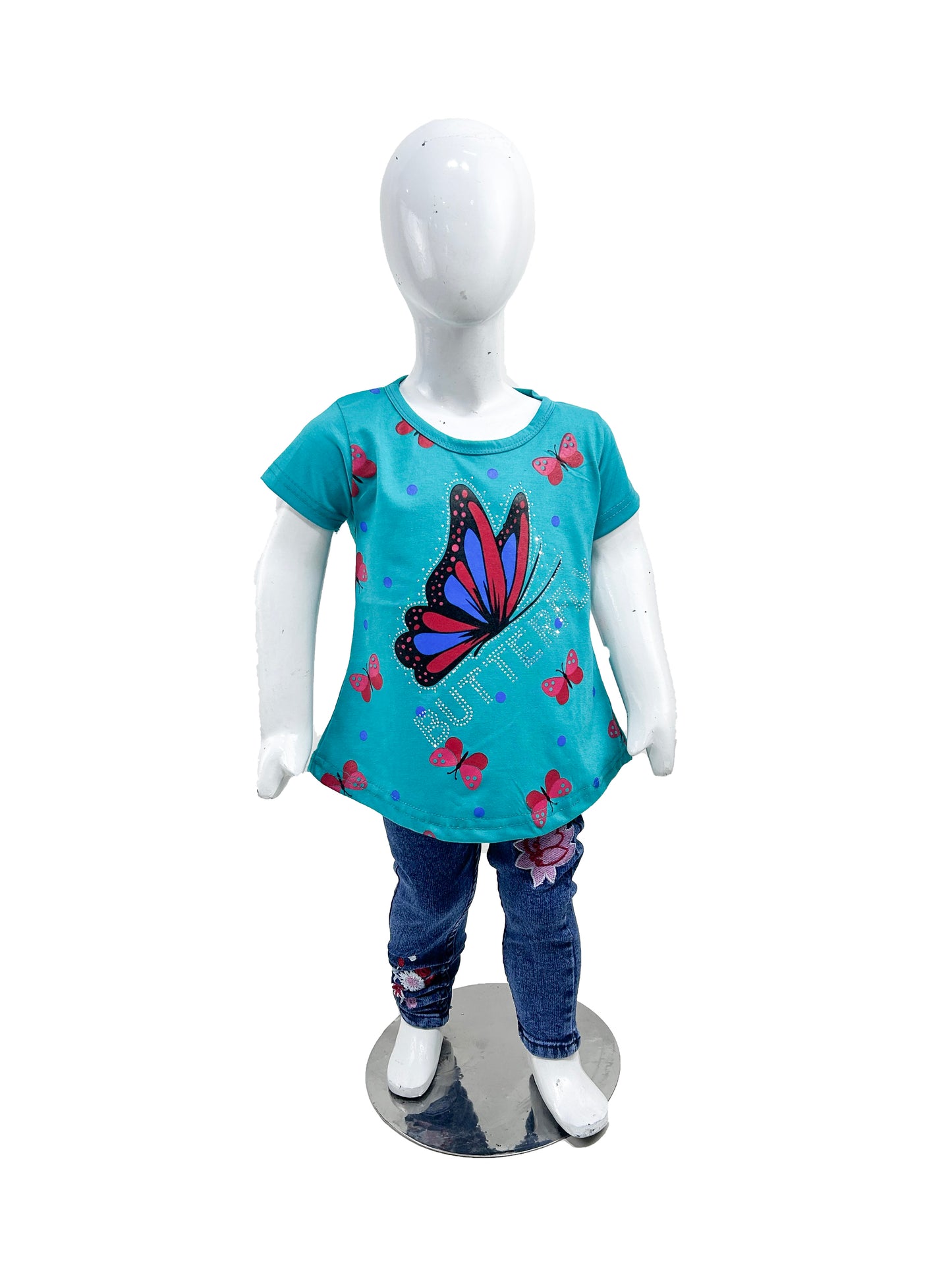 2.5Yrs - 7Yrs TB Butterfly  Dark Ferozi  T-Shirt For Girls  GTS58