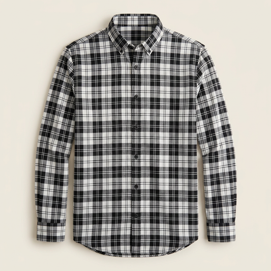 MCS156 men's black, white and gray checked shirt with long sleeves and button-down collar