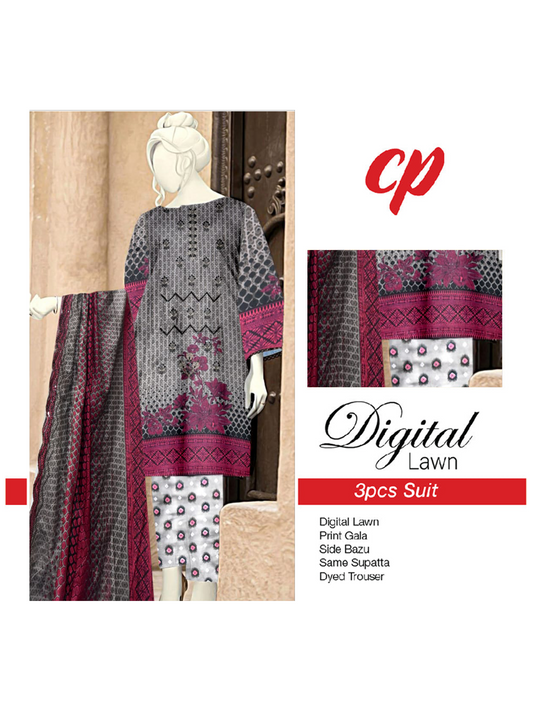 3Pcs Unstitched Digital Lawn Suit For Women WU131