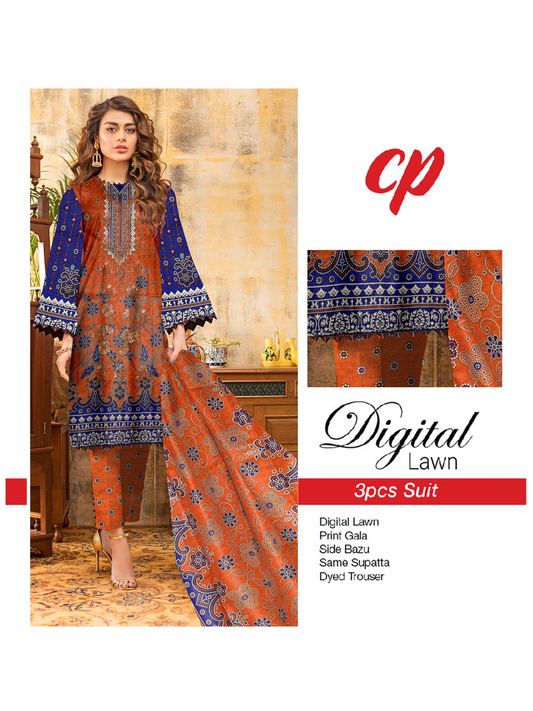 3Pcs Unstitched Digital Lawn Suit For Women WU149