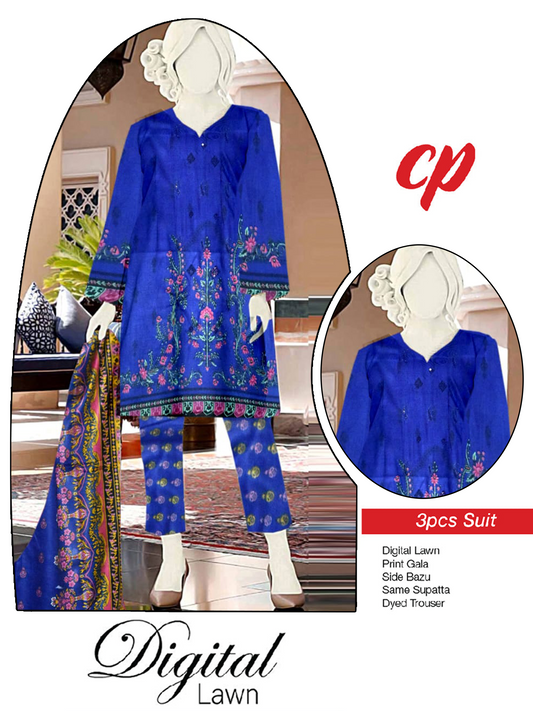 3Pcs Unstitched Digital Lawn Suit For Women WU128
