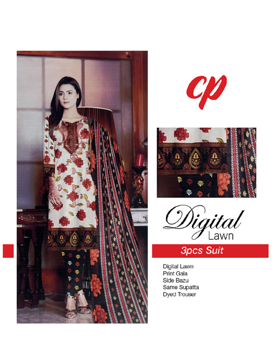 3Pcs Unstitched Digital Lawn Suit For Women WU140