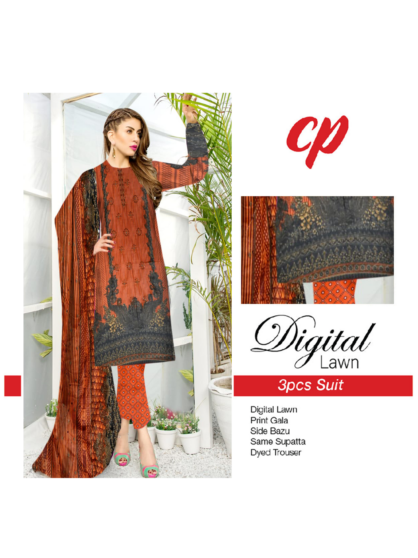 3Pcs Unstitched Digital Lawn Suit For Women WU132