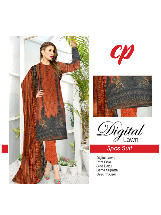 3Pcs Unstitched Digital Lawn Suit For Women WU132