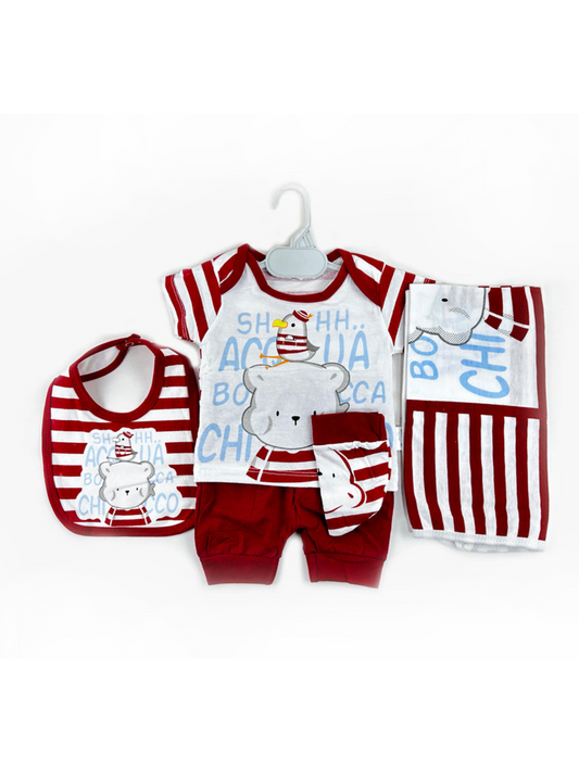 0Mth - 3Mth Little Bandit Bear Red 5Pcs Gift Set For Newborn UG NBGS210
