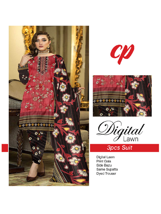 3Pcs Unstitched Digital Lawn Suit For Women WU145