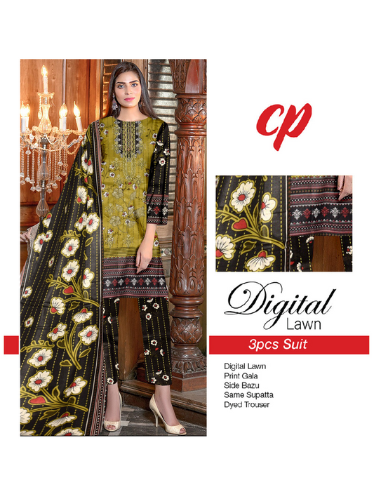 3Pcs Unstitched Digital Lawn Suit For Women WU143
